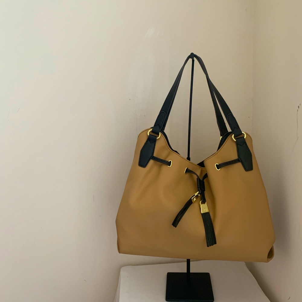 Liz Clairborne Leanne 4 Poster Shoulder Bag Tan and Black